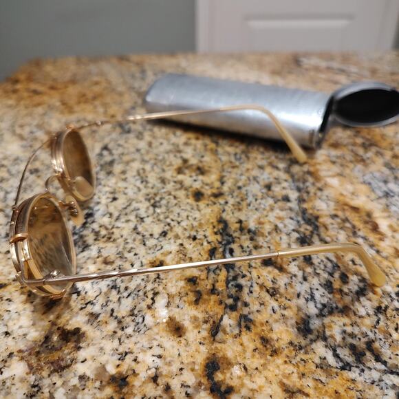 RARE Oliver Peoples OP 88 BG FRAMES ONLY Gold Oval Metal & Clip On Case Mens - Picture 7 of 16